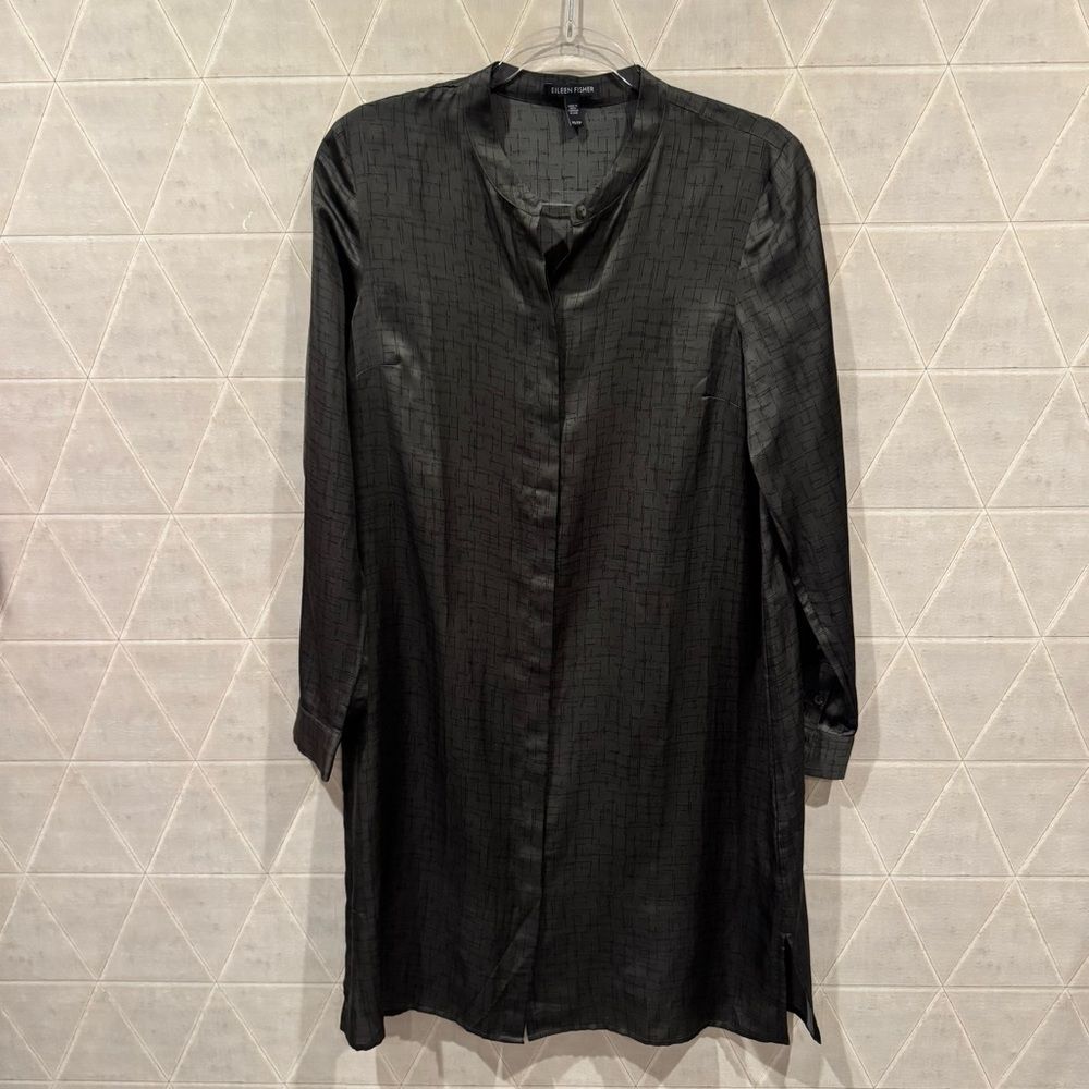 Eileen Fisher women silk cotton button-down long shirt/ tunic XS